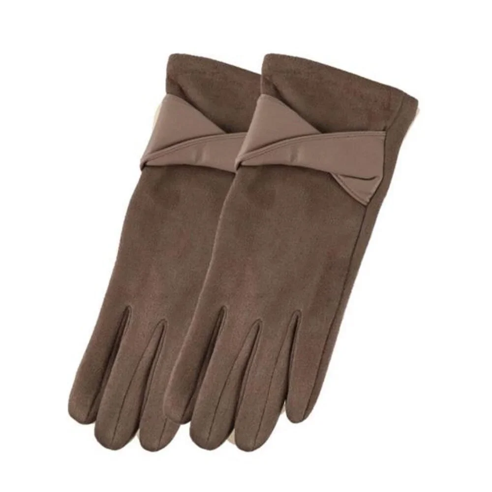 Warm Leather Trimmed Suede Gloves
